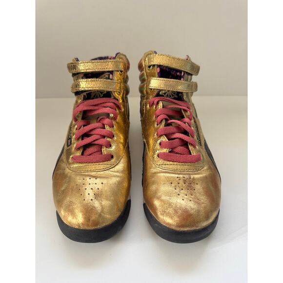 Reebok Freestyle Hi Women’s 8.5 Gold Metallic Retro High-Top Sneakers Rare - Picture 3 of 8